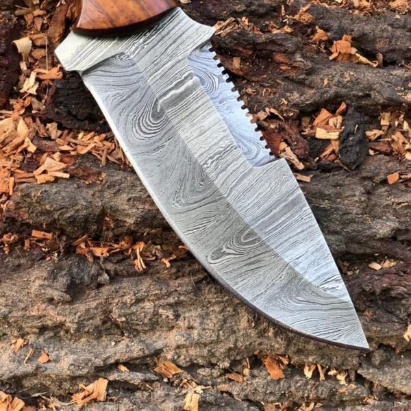 Handmade Damascus Steel Tracker Knife – Custom Survival Blade with Wood Handle