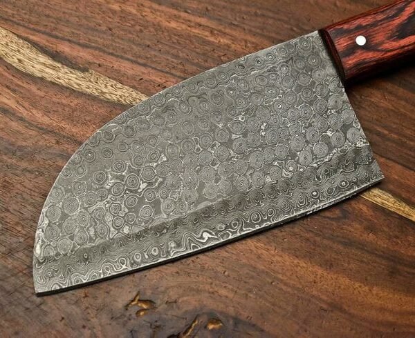 Custom Handmade Damascus Steel Ulu Cleaver / Herb & Meat Chopper with Rosewood Pakkawood Handle