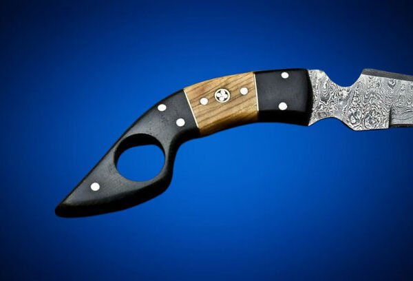 Custom Handmade Damascus Steel Karambit / Tactical Claw Knife with Finger Ring & Wood Handle