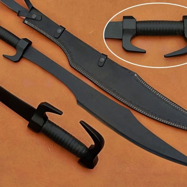 Handmade Spartan Tactical Sword with Leather Sheath | Black Kopis