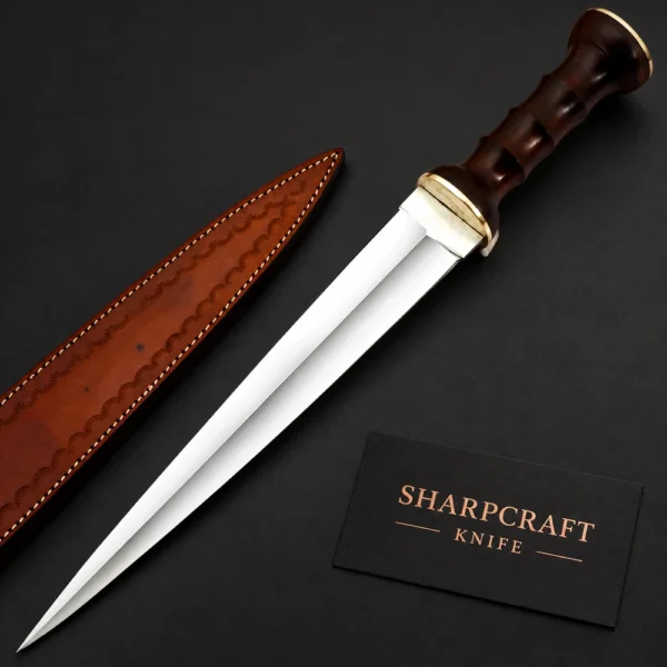 Carved Dark Handle Dirk — product view on black with Sharpcraft Knife card