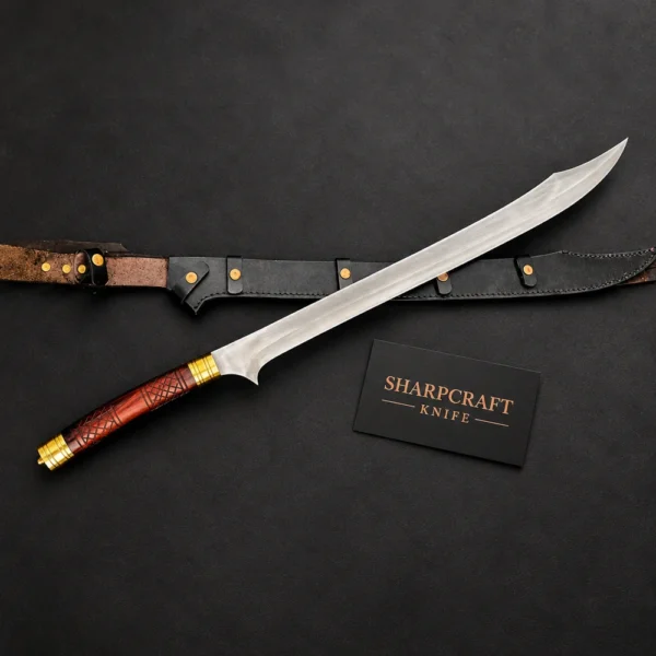 Curved Sword with Red Crosshatch Grip — branded product view 1