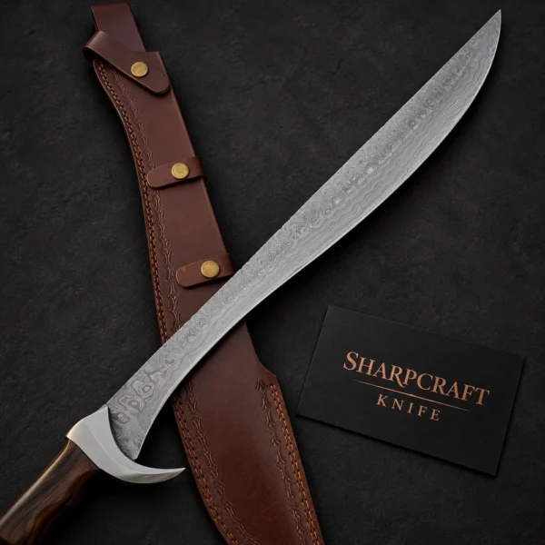 Damascus Bowie with Shaped Wood Handle — branded product view 1