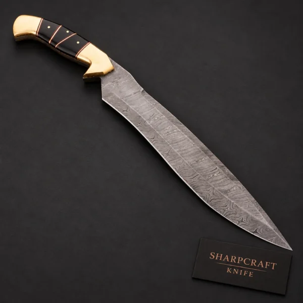 Damascus Knife with Black and Cream Handle — branded product view 1