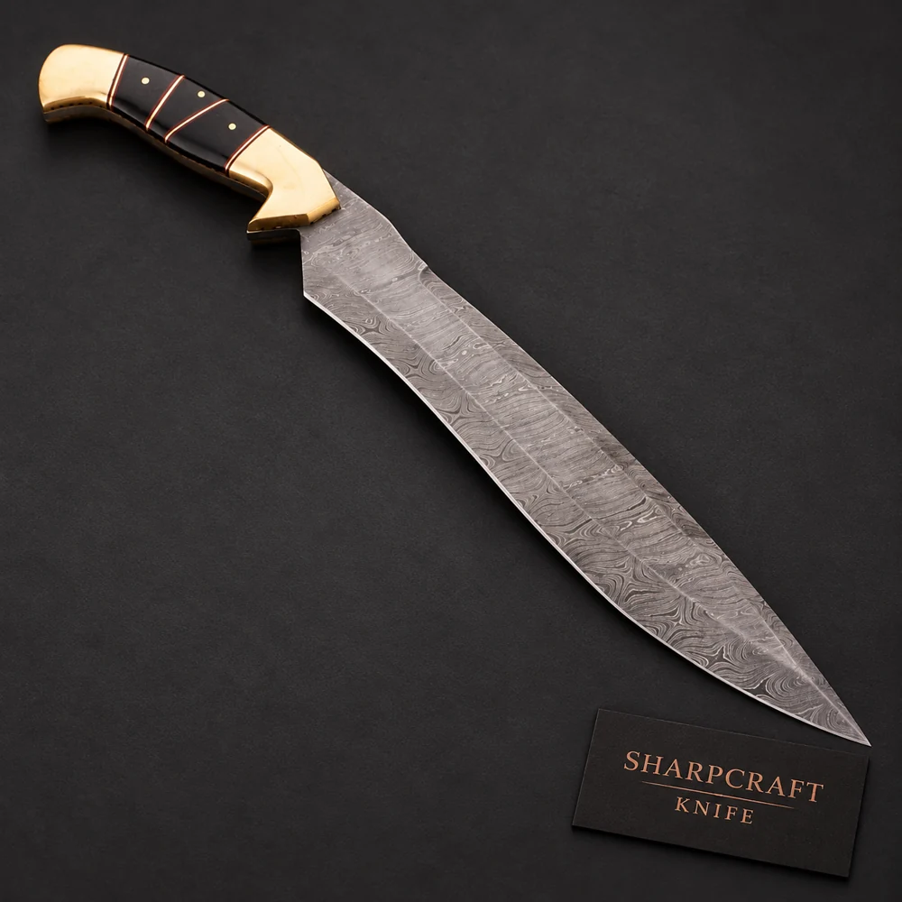 Damascus Knife with Black and Cream Handle — branded product view 1