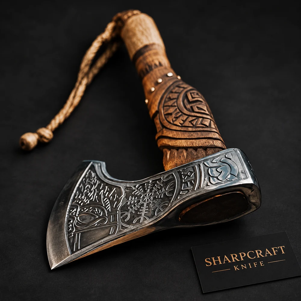 Engraved Axe with Decorated Wood Handle — product view 1