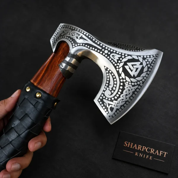 Engraved Bearded Axe with Dark Wrapped Grip — product view 1