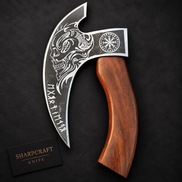 Engraved Pizza Axe with Curved Wood Handle — product view 1