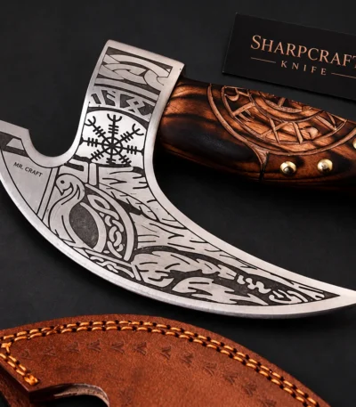 Engraved Pizza Axe with Dark Carved Handle — product view 1