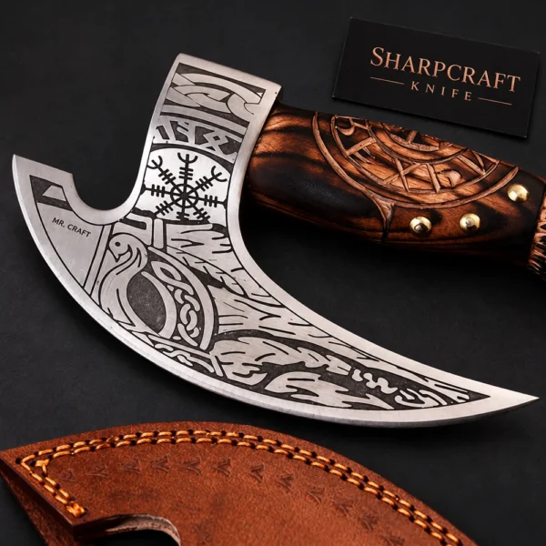 Engraved Pizza Axe with Dark Carved Handle — product view 1