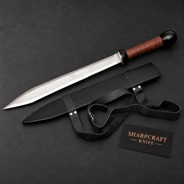 Polished Spear Point Blade with Brown Handle — branded product view 1