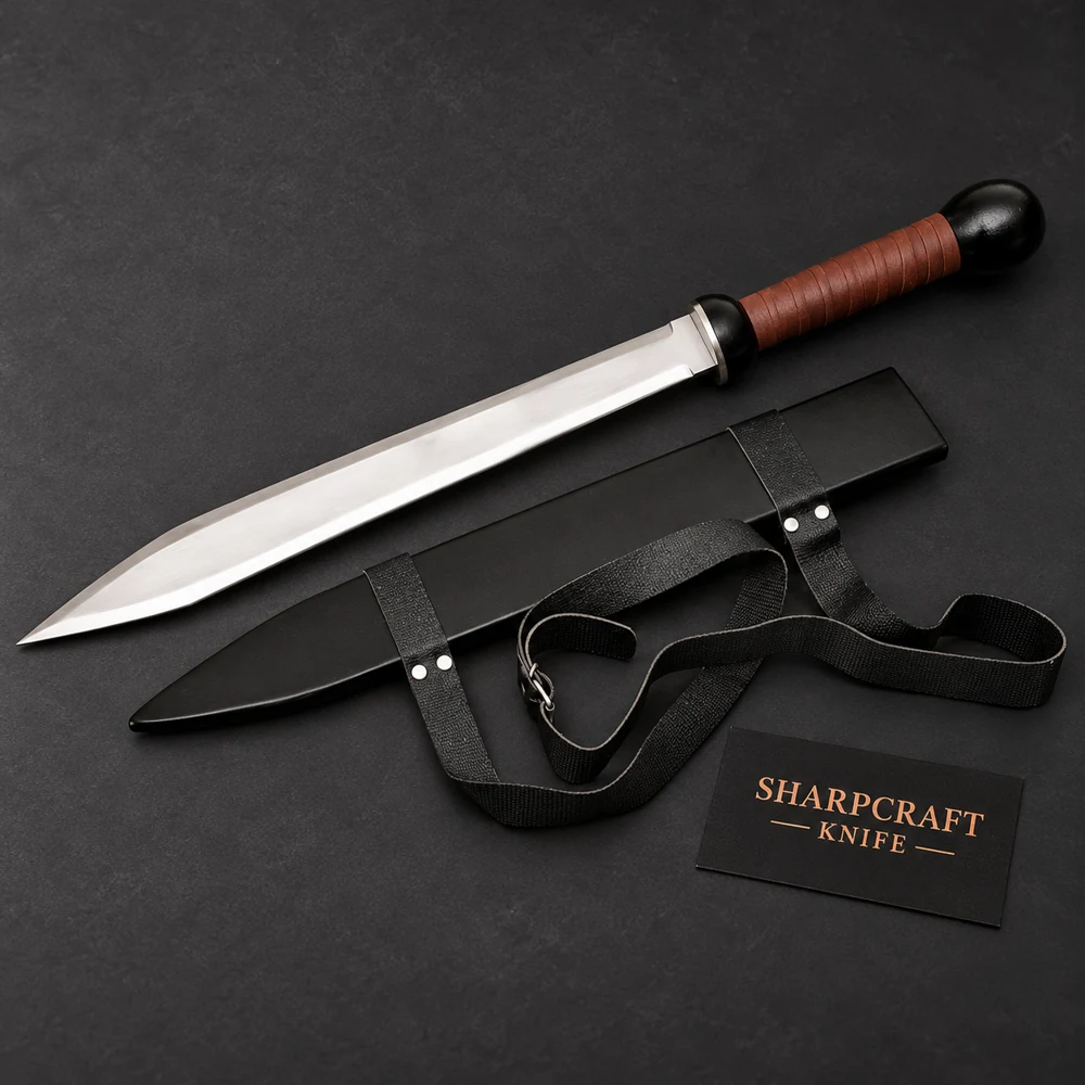 Polished Spear Point Blade with Brown Handle — view 1 Polished Spear Point Blade with Brown Handle — branded product view 1