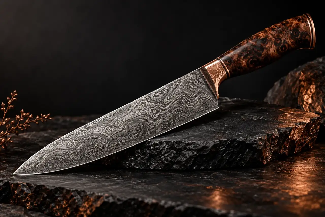 Illustrative Sharpcraft damascus knife collection