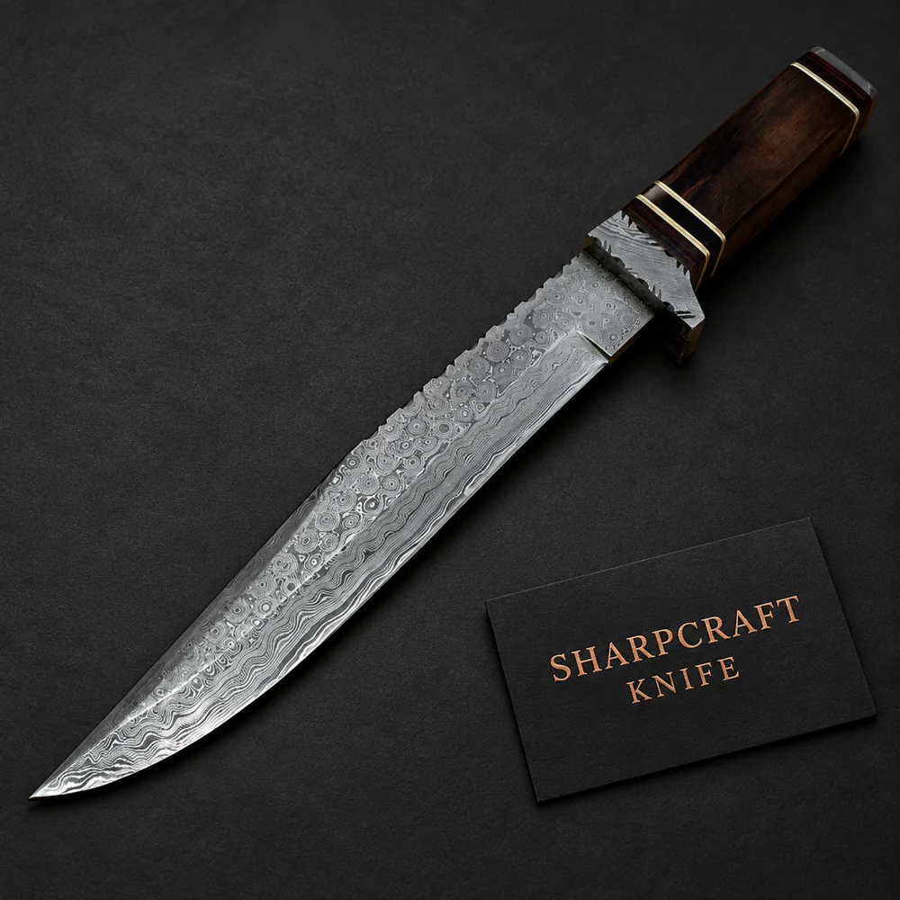 Slim Damascus Knife with Rectangular Dark Handle — branded product view 1