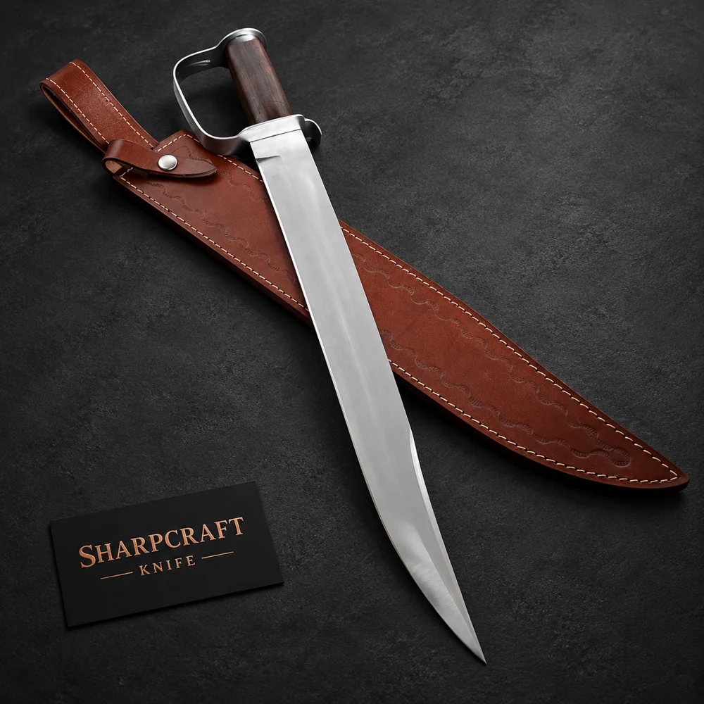 Straight Sword with Brown Grip and Sheath — product view 1