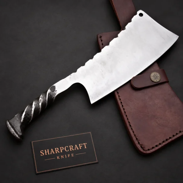 Twisted Handle Cleaver with Brown Sheath — product view 1