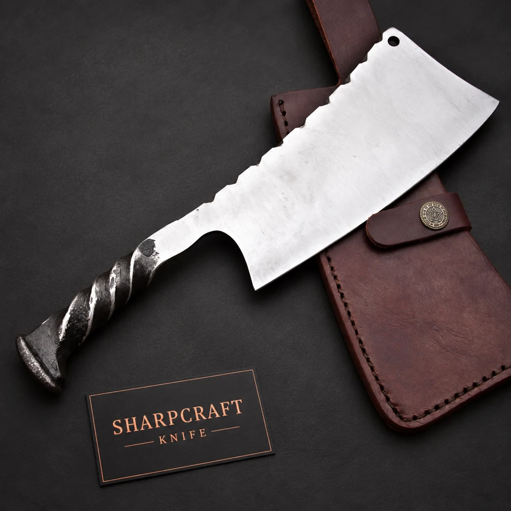 Twisted Handle Cleaver with Brown Sheath — product view 1