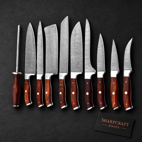 Wood Handle Chef Knife Set with Roll Bag — product view 1